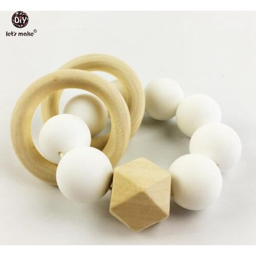 Lets Make Silicone Teether Baby Bracelet Wooden Ring Teether Nature Safe Organic Infant Toy Montessori/Waldorf Toy Baby Gift