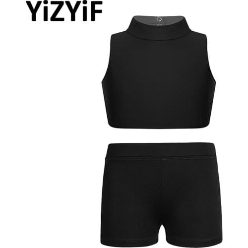 Kids Girls Sportwear Outfit Sleeveless Criss Cross Back Tanks Bra Crop Top With Shorts Children Gym Workout Fitness Costume Set