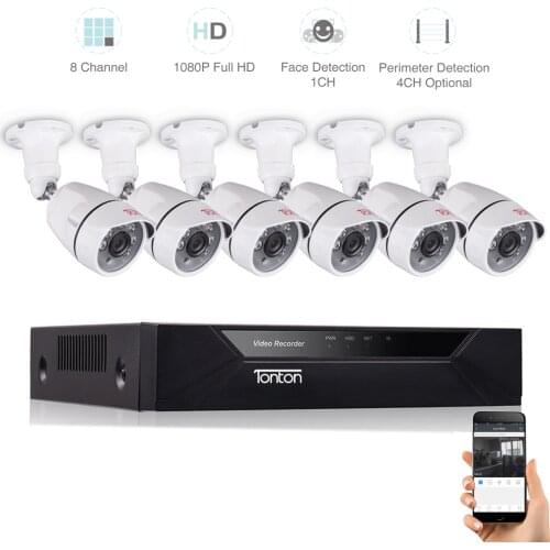 Tonton 8CH CCTV System 1080P HDMI 5-IN-1 CCTV DVR 1080P 2.0 MP 6PCS IR Outdoor Indoor Security Camera P2P Video Surveillance Kit