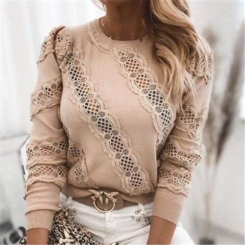 Retro Fashion Casual Women Spring Autumn Round Neck Long Sleeve Lace Hollow Knitwear Pullover Tops for Vacation Party Travelling