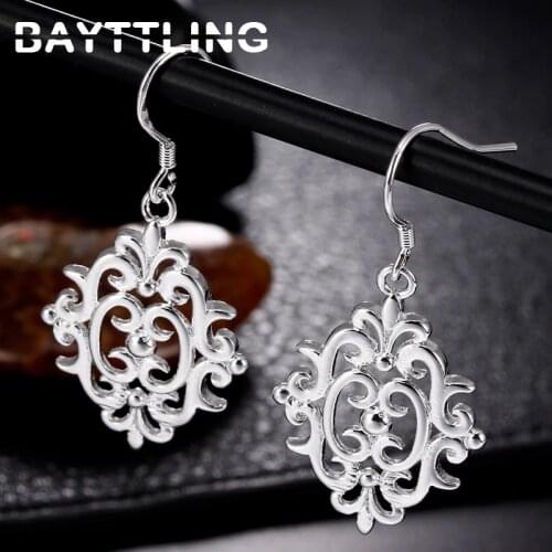 BAYTTLING 925 Sterling Silver 42mm Vintage Engraving Drop Earrings For Lady Woman Beautiful Party Wedding Gift Jewelry