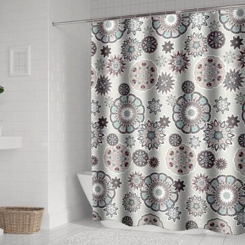 Bohemian Mandala Shower Curtains Bathroom Geometric Waterproof Bath Curtain Bathtub Bathing Cover Extra Large Wide Hooks