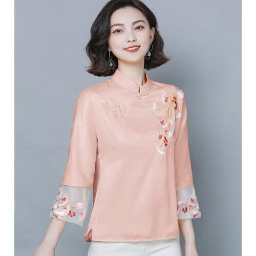 Chinese Style Women Hanfu Shirts Vintage Embroidery Cheongsam Tops Ancient Buckle Floral Print Plus Size Casual Tang Suit
