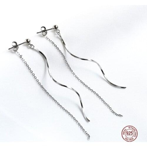 LKO 925 Sterling Silver Stud Earrings After Hanging Wave Long Tassel Earrings For Women Wedding Party Jewellery Ornaments