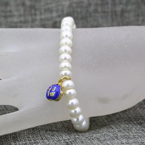 Ethnic style natural 7-8mm white pearl abacus beads strand bracelets for women cloisonne spacers elegant jewelry 7.5inch B3085