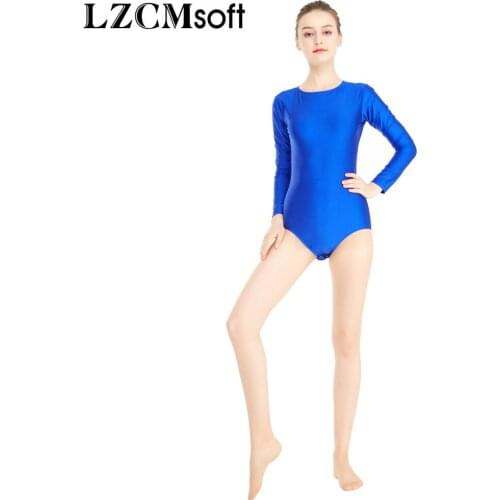 Womens Crew Neck Lycra Spandex Ballet Dance Leotards Girls Stretch Dance Wear Bottom Button Bodysuits