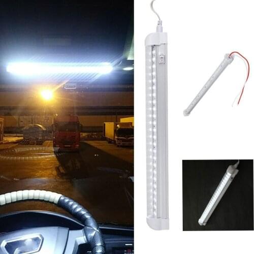12V/24V 6000K 24 LED Universal Truck Vehicle Conversion Lights Cab Lighting Work Light Bar White Large Interior Lights Switch