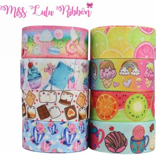 16mm-75mm Cartoon Cupcake Rainbow Lemon Printed Grosgrain/Foe Ribbon Lace Jeans Love DIY Festival Hair Bowknots 50yards/roll