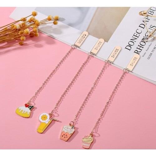 2pcs Love Ice Cream Pendant Bookmarks Metal Clip Bookmark for Book Stationery Gift Page Holde Escolar Papelaria School Supply