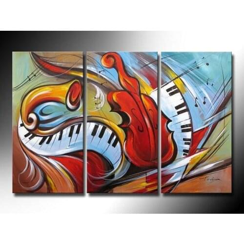 3 Panels Hand painted abstract musical instrument oil painting canvas for Home Living Room decor Canvas Print Drop Shipping
