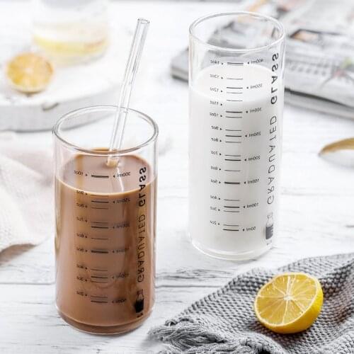 300ML Nordic Glass Cup Transparent Measuring Water Cup Student Breakfast Milk High Boric Silicon Glass Home Party Drinking Cup