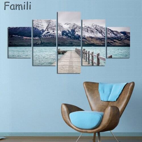 5pcs Wall Pictures Mountain Landscape Painting Art New Zealand Photo Canvas Print Poster For Home & Office Decor No Framed