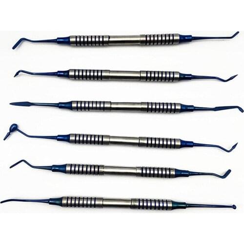 6Pcs/Set Dental Instrument Composite Resin Filling Spatula Titanium Plated Head Filler