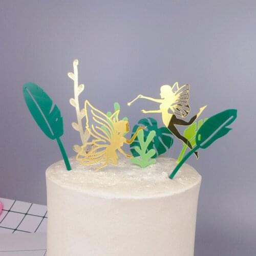 Fairy Girl Acrylic Happy Birthday Cake Topper Gold Wedding Cupcake Topper for Wedding Baby Girls Birthday Party Cake Decorations