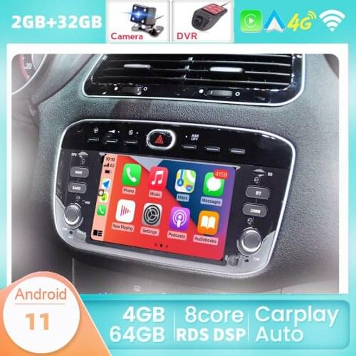 DSP Android 11 1Din Car Multimedia Player For Fiat Linea Punto Evo 2012 2013 2014 2015 GPS Navigation Camera Carplay Wifi OBD2