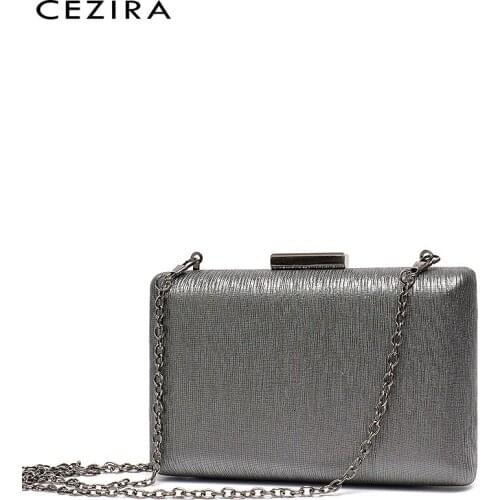 CEZIRA 2021 Women Fashion Chain Evening Handbag Brand Stylish Wedding Party Daily Clutch Ladies Luxury Metallic Silver Box Purse