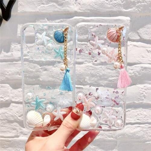 Tfshining Case For iPhone XS Max XR 6 6S 7 8 Plus X 11 11Pro Max Case Cute 3D Pearls Conch Shell Tassels Soft Girly Cover Coque