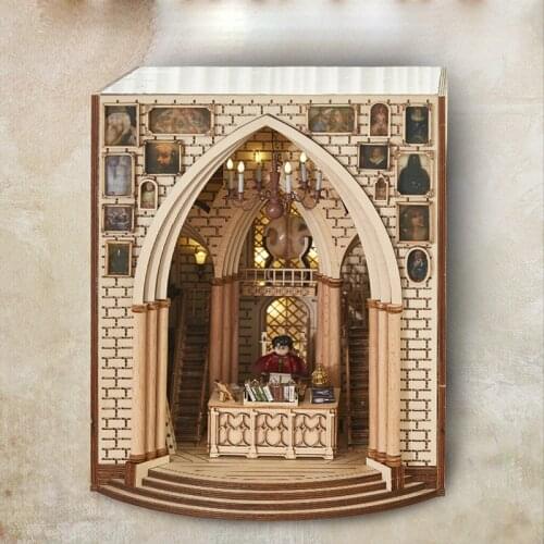 DIY Book Nook Wooden Bookend Bookshelf Insert Bookcase Decor Famous Movie Castle Building Dollhouse Toy for Children Gift