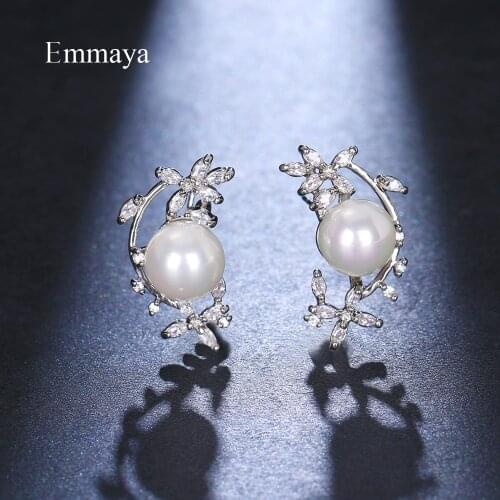 Emmaya Symmetrical Style Branch Appearance With Pearl White Color Charming Earring For Women Elegant Ornament In Fashion Dinner