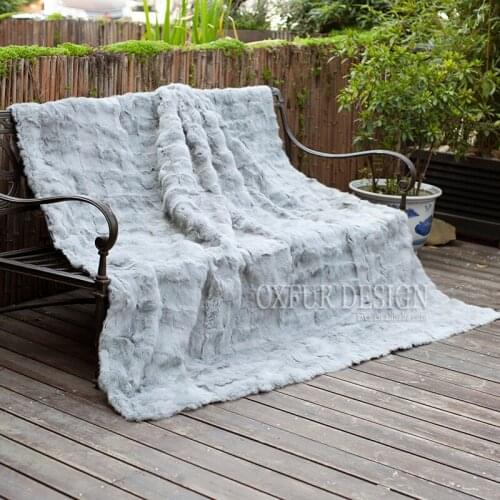 CX-D-30 150X200cm Patchwork Custom Made Size Natural Colour Light Grey Rabbit Fur Blanket Throw Blanket Carpet ~ DROP SHIPPING