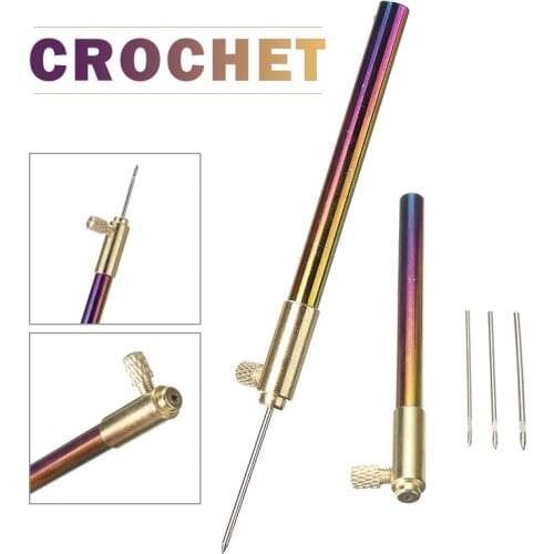 French Embroidery Needles Tambour Crochet Luneville Hook With 3 Aluminum Alloy Needles Crochet Hooks Bead Sewing Knitting Tools