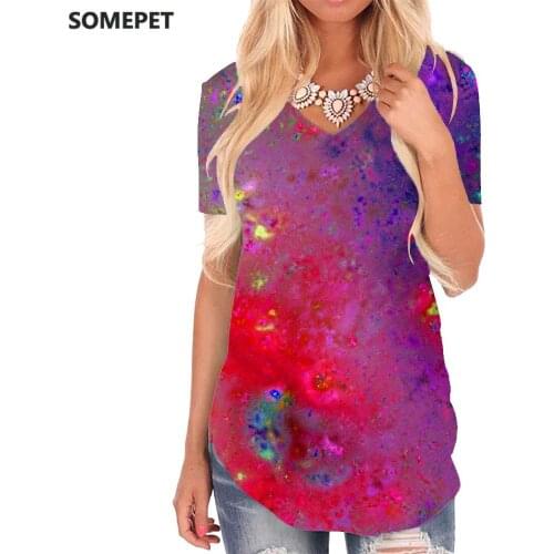SOMEPET Colorful T Shirt Women Abstract V-neck Tshirt Painting T-shirts 3d Psychedelic Tshirts Printed Womens Clothing Punk Rock