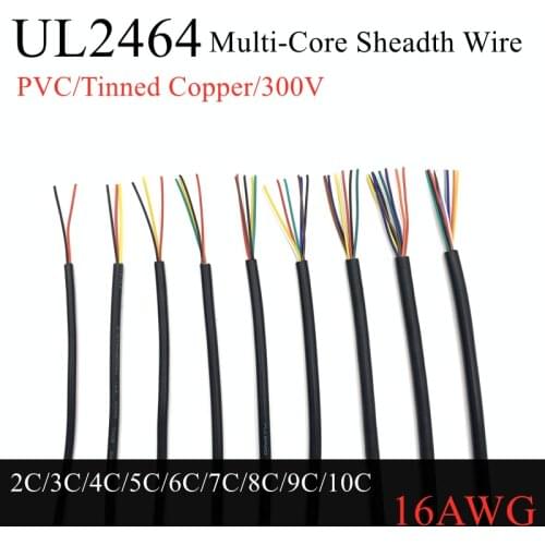 1M Sheathed Wire Cable 16AWG Channl Audio Line 2Core 3Core 4Core Flexible Insulated Soft Copper Cable Signal Control Wire UL2464