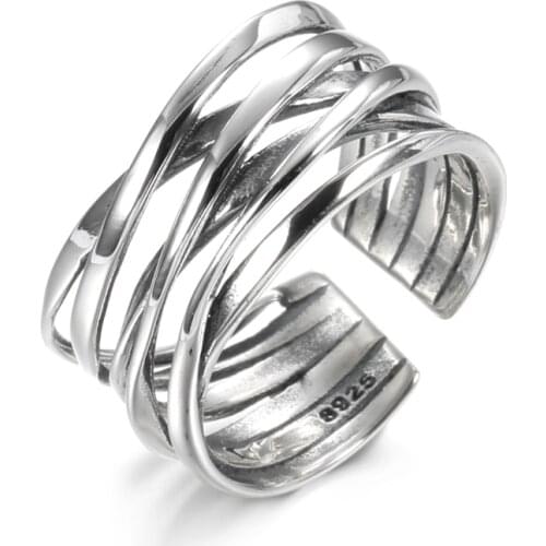 Kinel 2020 New Minimalism Style 925 Sterling Silver Multilayer Line Rings For Women Gifts Large Chains Rings