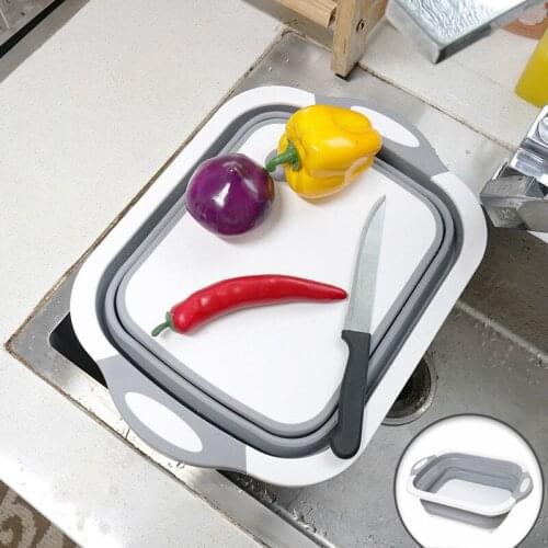 Kitchen 3 In 1 Multifunctional Cutting Board Folding Drain Chopping Block Fruit Vegetable Washing Basket Kitchen Stuff Organizer