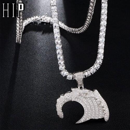 Hip Hop Bling CZ Iced Out Wave Shape Pendants & Necklaces For Men Rapper Jewelry With Tennis Chain
