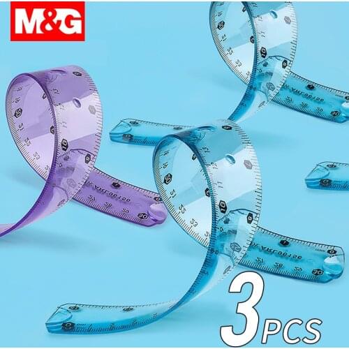M&G 30/20/15cm Soft Rubber Ruler TriangleRuler Straightedge Protractor DIY Drawing Tools Student Durable School Office Supplies