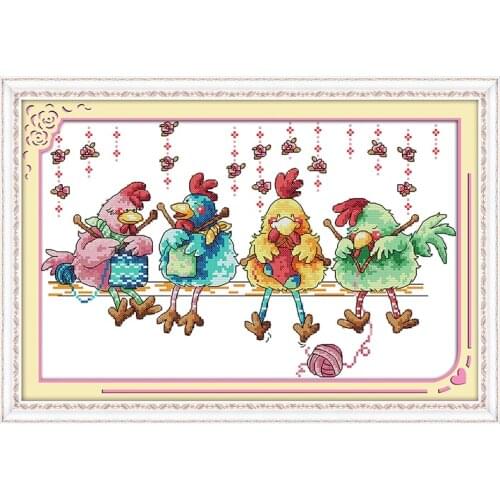 Home Decoration Chinese Embroidery Cross Stitch Printed Canvas Cartoon Cross Stitch Kits The Chicken Knitting A Sweater