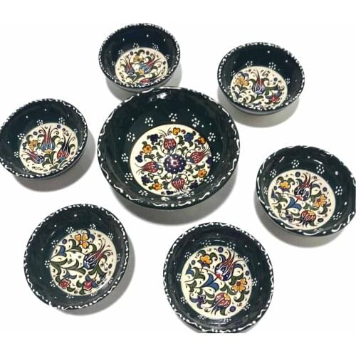 6+1Kütahya Authentic Mixed Color Ceramic Pottery Bowl Set decor for nuts turkish traditional anatolian handmade ceramics natural