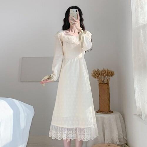 2021 Autumn new Mori soft, elegant, sweet, slim French retro waist dress