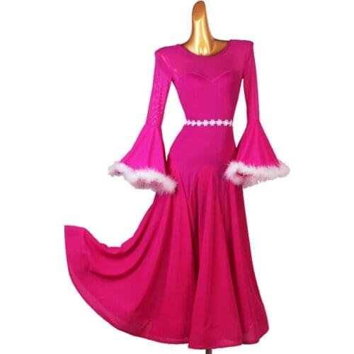 New Modern Ballroom Dance Competition Dress For Women Adult Flared Feather Sleeve Practice Clothes Waltz Dance Costumes DQL5582