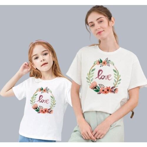 Mother Daughter Clothes Flower Love T Shirts Mommy And Me Outfits Mom Kids Clothing Sets Baby Girl Body Matching Family T-Shirt