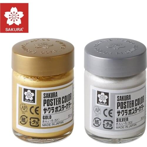 SAKURA Poster Color Watercolor Metallic Paint Silver Gold 30ml Japan