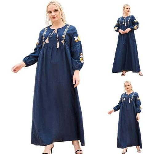 Ramadan Islamic Arabic Abaya Muslim Women Embroidery Long Dress Maxi Robe Gown Middle East Dubai Kaftan Ethnic Turkish Fashion