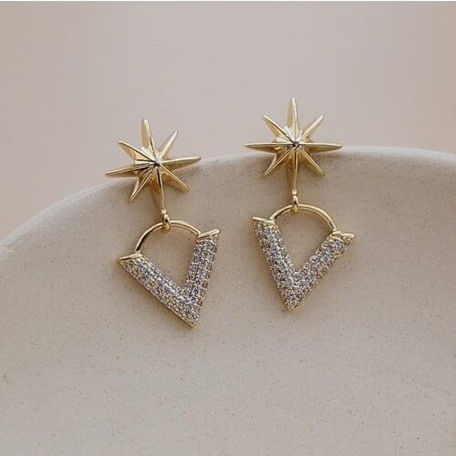 Yaologe Alloy Snowflake Star Shape Golden Earrings 2020 Creative Personality Corner Shape Pendant Earrings Female Gift Jewelry