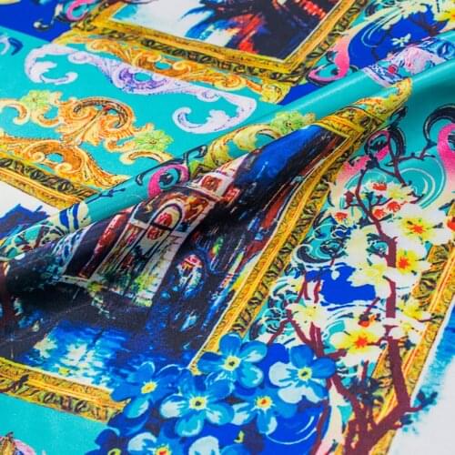 Venice City Digital Copy Silk Wool Satin Fabric For Dress Tissus Au MÈTre Telas Por Metro Ткань Для Шитья Tissu Tela Sewing DIY