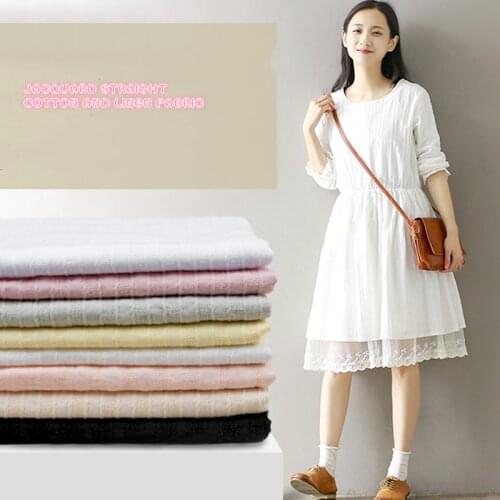 Cotton and linen clothing fabric jacquard straight cotton shirt clothing cloth spring and summer white dress solid color fabric