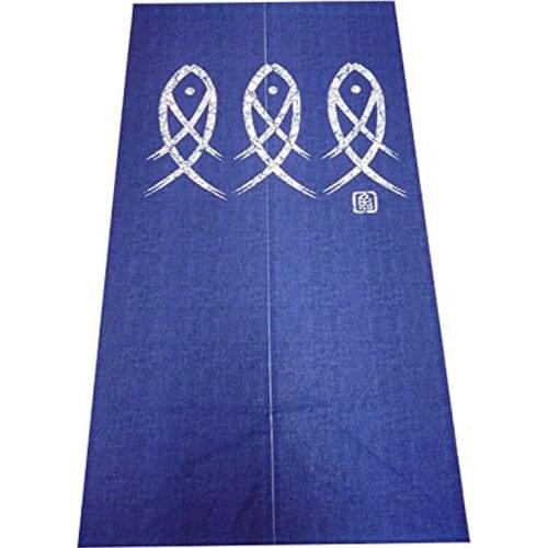 Japanese Noren Doorway Curtain Ancient Character Fish Tapestry For Home Decoration Blue 33X59Inch