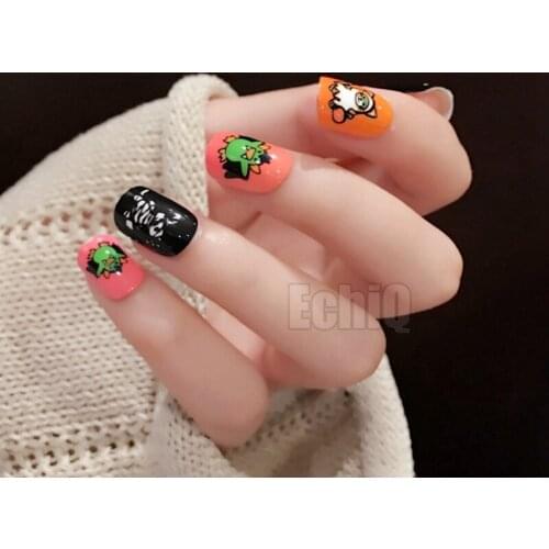 Bright Jump Color Cute Cartoon Pattern Fake Nail Pink Orange Yellow Purple False Nails Full Cover Tips