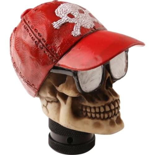 Funny Skull Head Baseball Cap Car Manual Operation Gear Shifter Knob Acrylic Red
