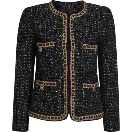 2021 New French Temperament Retro small fragrance Jacket Ladies Sequins Brown tweed jacket Womens short autumn Winter Coat