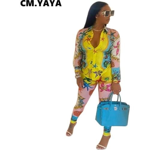 Lemon Gina Women Tracksuit Print Straight Shirts Tops + Skinny Pencil Pants Two 2 Piece Sets Office Lady Fashion Outfit Autumn