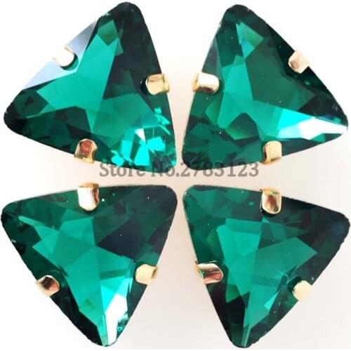 Gold bottom Malachite green high-quality crystal glass Triangle shape flatback sew on rhinestone,diy/clothing accessories 18mm