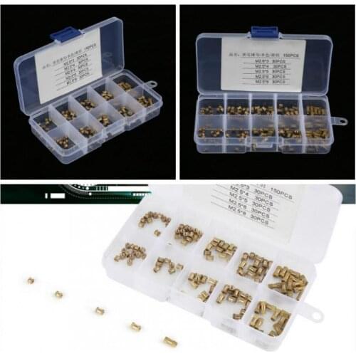 150Pcs M2.5*3/4/5/6/8mm Round Molded-in Brass Insert Nut Injection Molding Cylinder Knurled Thread Embedded Nuts Assortment Kit