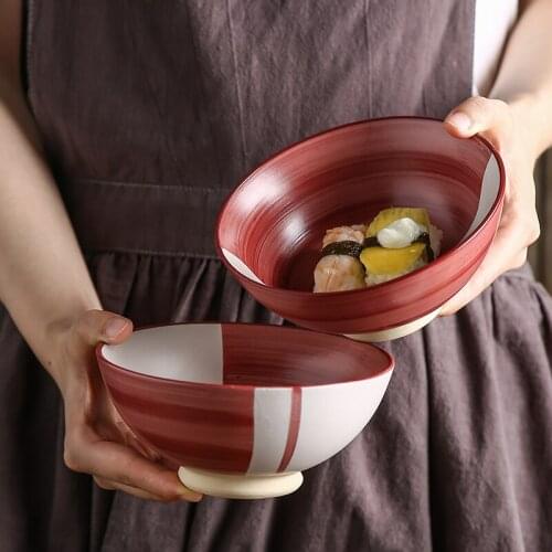 2/4 pcs Christmas Dinnerware Salad Bowl Ceramic Noodle Bowl Hand-painting Red Rice Bowl Chinese Cuisine Dinner Bowl 5.5 inch