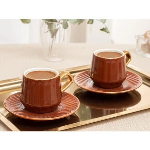 2 person) 4 Piece Coffee Cup Pad 90 ml Brown